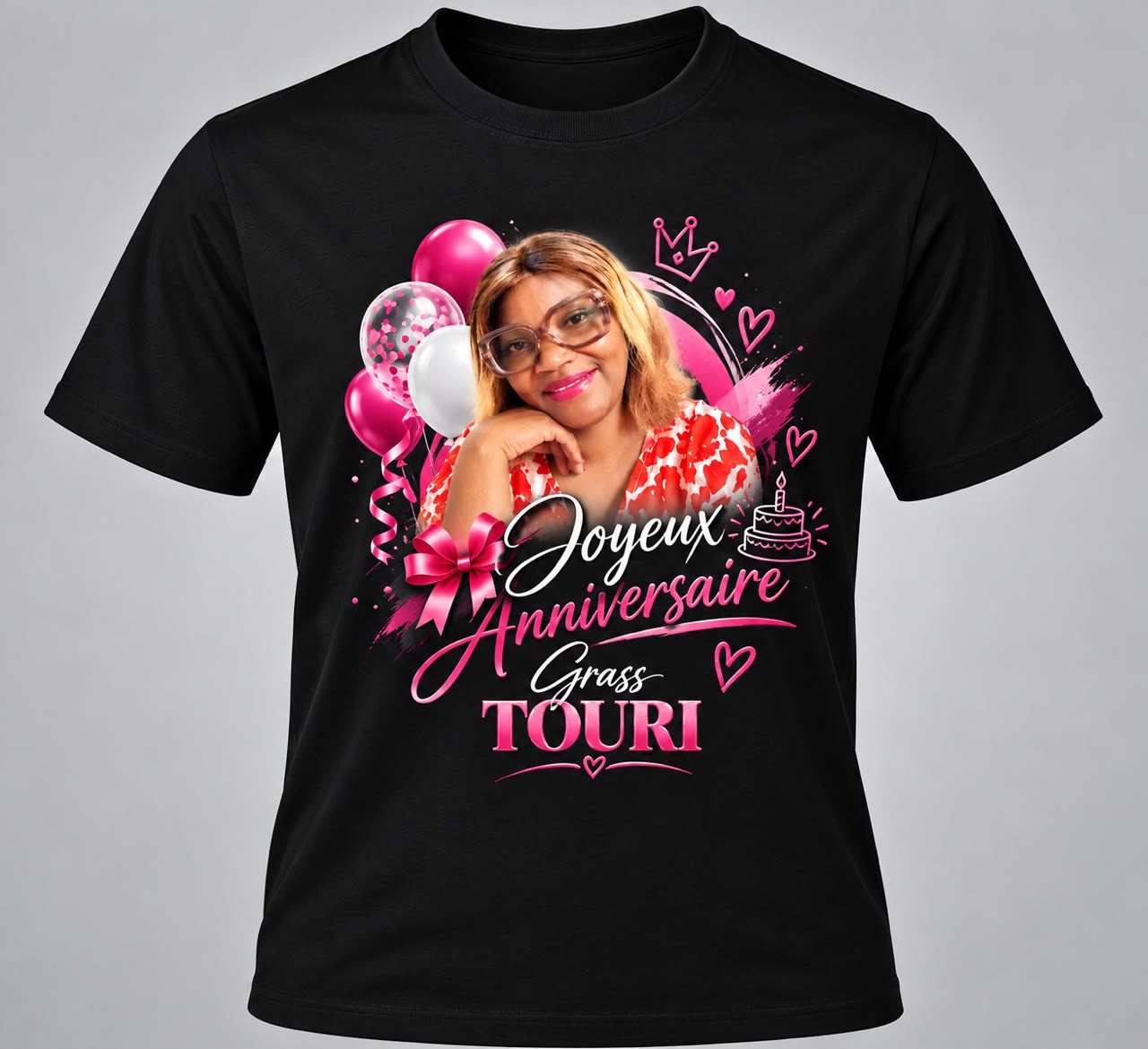 T-shirt noir personnalisé avec un visuel d’anniversaire